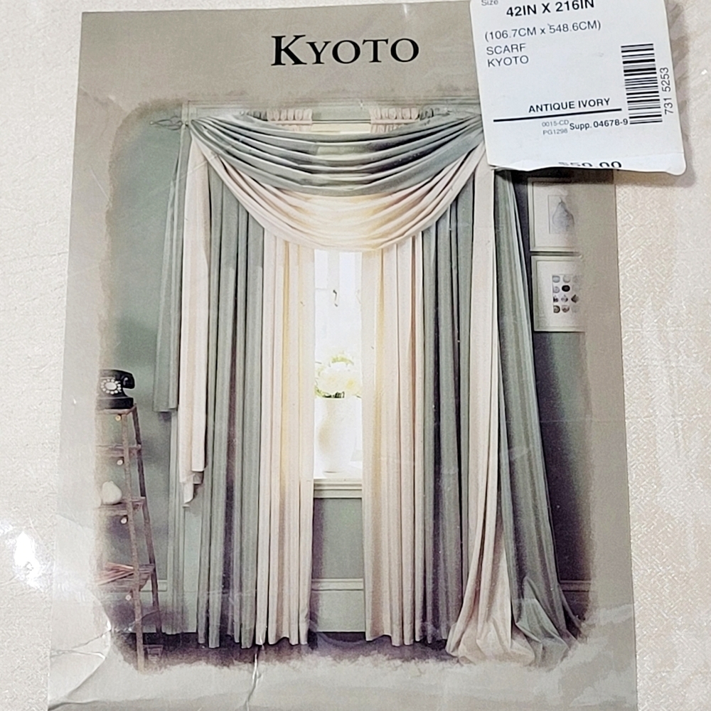 NWT Kensington Home Fashions Kyoto Antique Ivory Window Scarf 42" x 216"